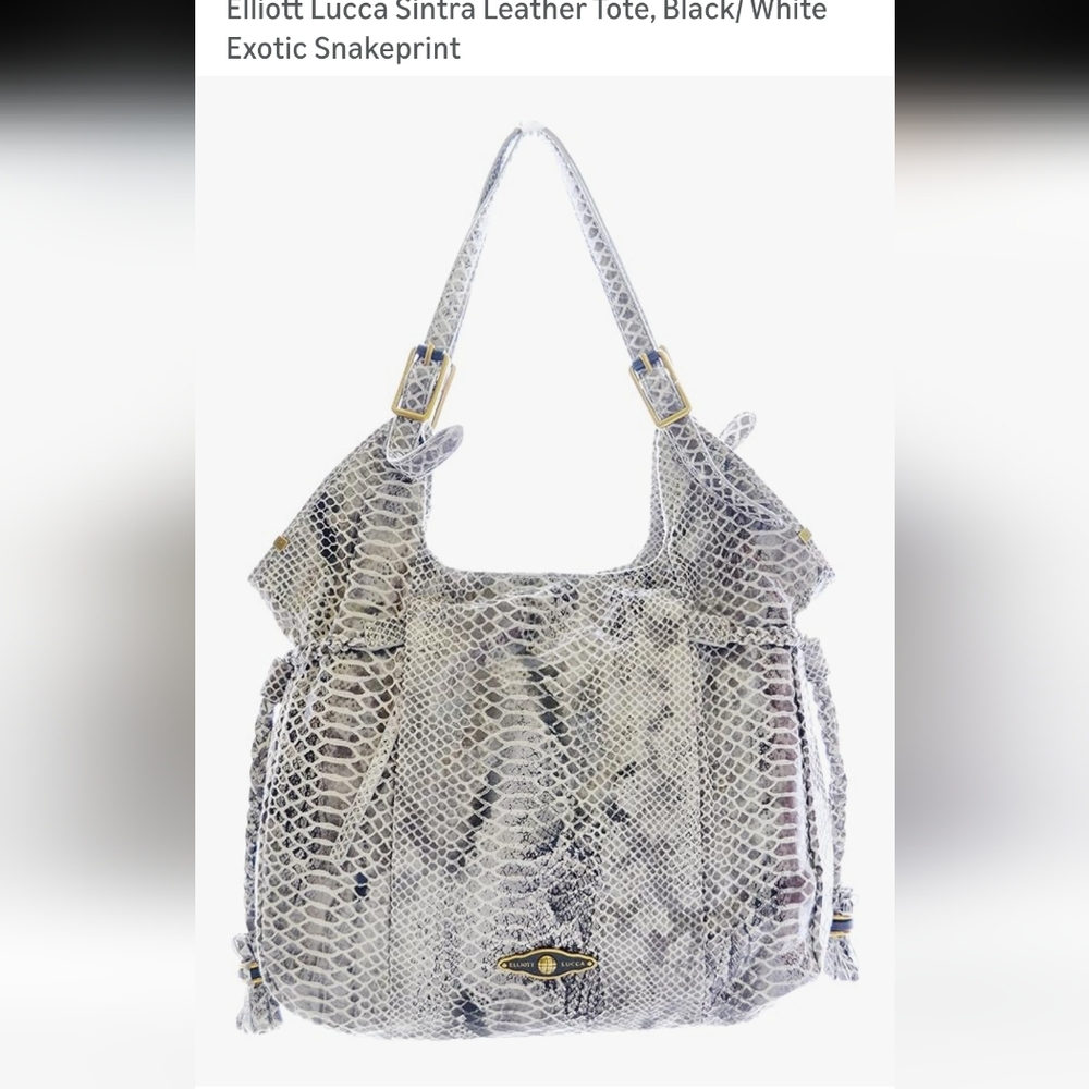Elliott Lucca Exotic Snake Print Shoulder Bag in Gray, Black, White and Cream